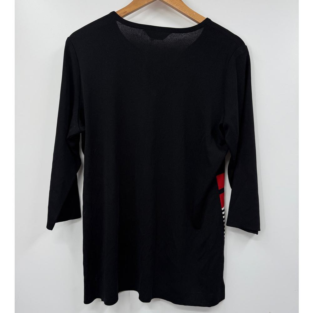 Misook‎ Sweater Womens Size Large Black Red Pullover Stripped Crewneck Knit - Picture 7 of 9